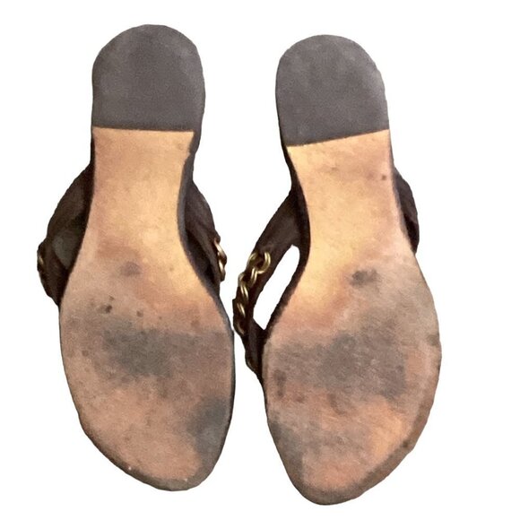 Apepazza Leather Thong/Sandal Bronze Chain Link Accent Sz 9 BOHO Brown #126L - Picture 8 of 10